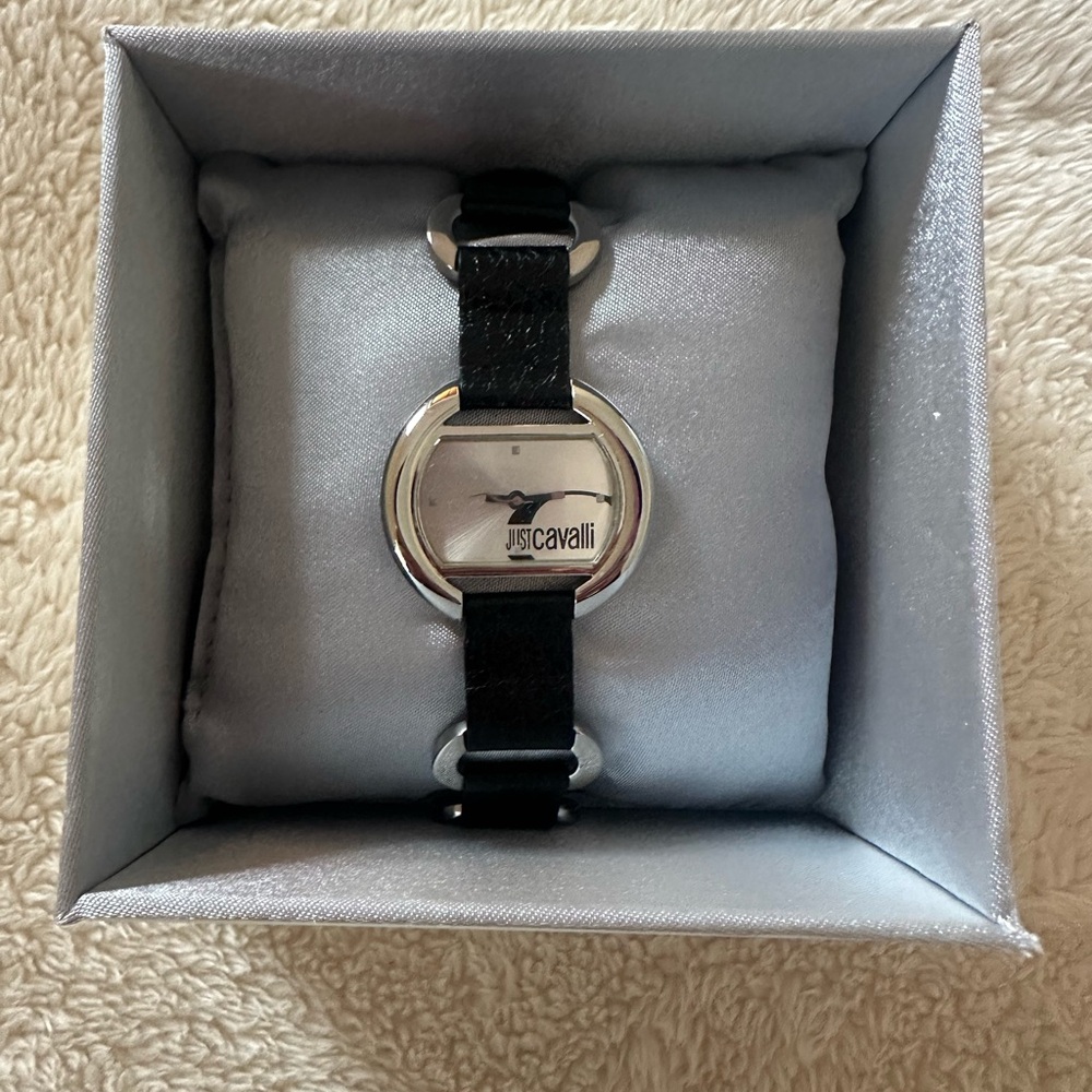 Vintage Just Cavalli Black Strap Silver Watch